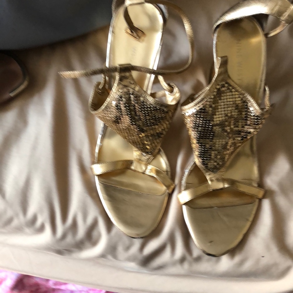 Nine West gold mesh cone heel